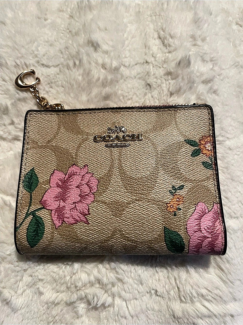Coach Medium Corner Zip Wallet In Signature Canvas With Rose Print Rose Print